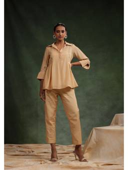 CHARU MAKKAR - Beige Cotton Silk Divaa Top and Pants