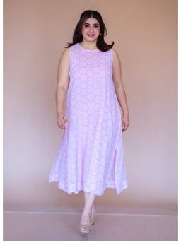 The Indian Ethnic Co. - Zivah Pink Batik MulMul A Line Dress with Slip