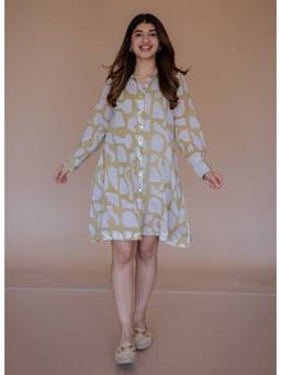 The Indian Ethnic Co. - Farah Green Batik MulMul Shirt Dress with Slip