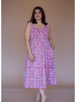 The Indian Ethnic Co. - Sidra Pink Batik MulMul A Line Dress