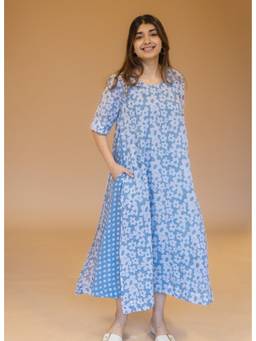 The Indian Ethnic Co. - Suhana Blue Batik A Line Dress with Slip
