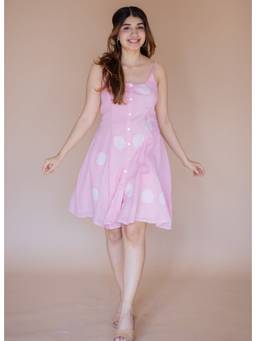 The Indian Ethnic Co. - Afra Pink Batik MulMul A Line Dress