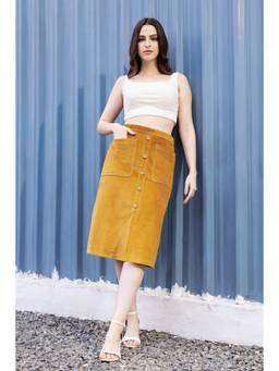 JULO - Mustard Charm Corduroy Midi Skirt