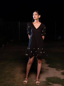 Rasra Mai - Rasika Black Printed Short Dress
