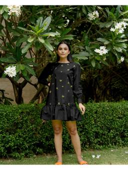 Rasra Mai - Arushi Black Printed Short Dress