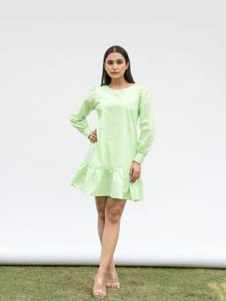 Rasra Mai - Arushi Mint Green Printed Short Dress