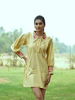 Rasra Mai - Mrrinali Lemon Yellow Printed Short Dress