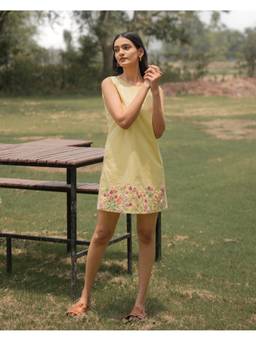 Rasra Mai - Jahnvi Lemon Yellow Printed Short Dress