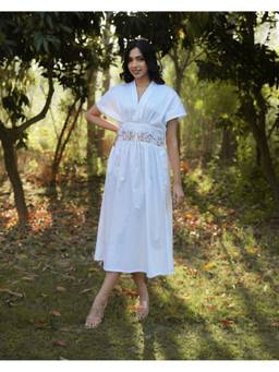 Rasra Mai - Eknoor White Printed Midi Dress