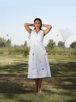 Rasra Mai - Rreet White Printed Midi Dress