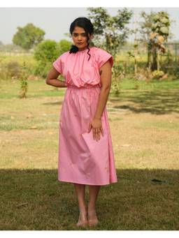 Rasra Mai - Gagan Pink Printed Midi Dress