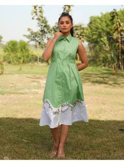 Rasra Mai - Bhumi Green Printed Midi Dress
