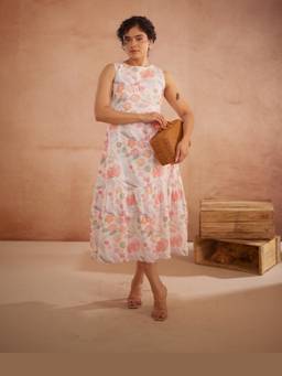 Rasra Mai - Prajaktta Multicolor Printed Floral Midi Dress
