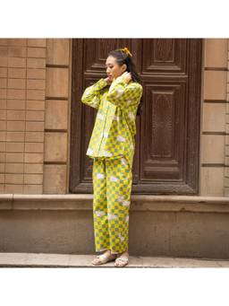 MASU - Women Yellow Checked Gaiya Shirt and Pant