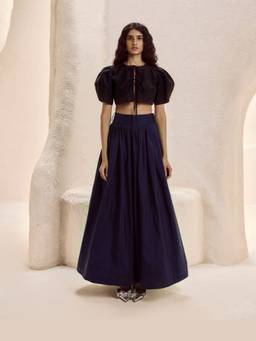 Nirmooha - BlackTaffeta Flared Bastion Skirt and Top Set