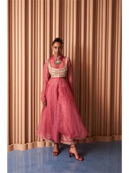 Rishi & Vibhuti - Diana Rust Blouse with Cape and pant