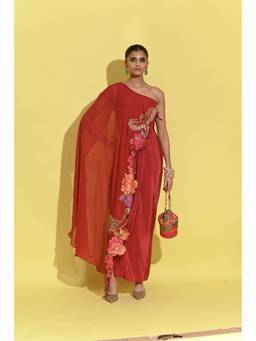 Rishi & Vibhuti - Dazzle Affair Red Cape with Pant