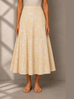 Sutra Art of Clothing - Yellow Pure Cotton Hand Block Print Skirt