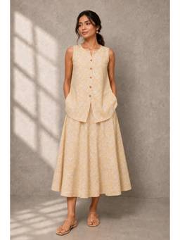 Sutra Art of Clothing - Yellow Gul Jaal Hand Block Print Sleeveless Co-Ord Set