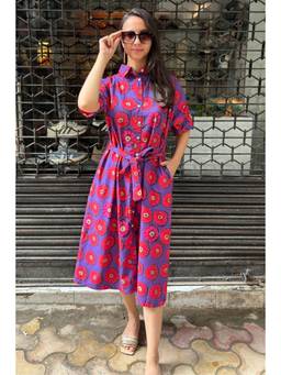 Safeera - Purple Haze Belted Cotton Midi Dress