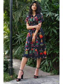 Safeera - Black Dancing Frida Midi Dress