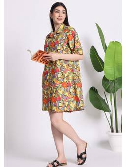 Safeera - Mullticolor Go Bananas Cotton A-Line Shirt Dress