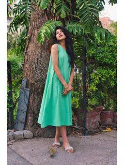 Safeera - Pistachio Pop A-Line Linen Dress