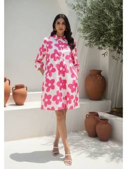 Safeera - Pink Bloom Cotton Shift Dress