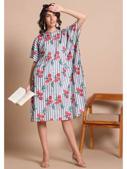 Safeera - Red Twist Cotton Kaftan Shirt Dress