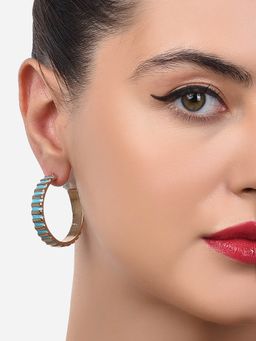 Zaveri Pearls - Turquoise Blue Enamelled Contemporary Semi Hoop Earring-ZPFK14468