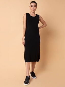 SHOWOFF - Women Solid Black Midi Sheath Dress