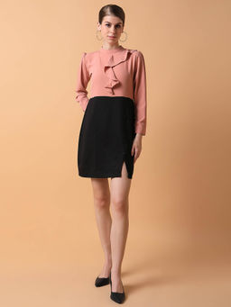 SHOWOFF - Women Color Block Peach Above Knee Bodycon Dress