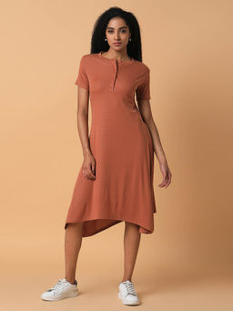 SHOWOFF - Women Embellished Rust Midi A-Line Dress