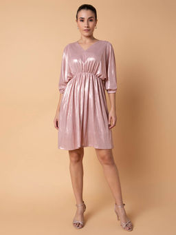 SHOWOFF - Women Solid Pink Above Knee Fit and Flare Dress