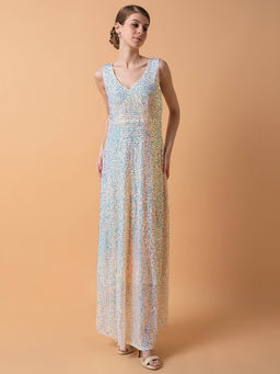 SHOWOFF - Women Embellished White Maxi Dress