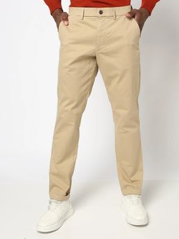 GAP - Men's Solid Regular Fit Cream Trouser