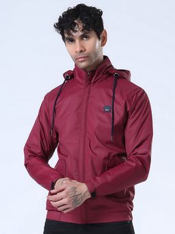 SPIRIT - Men's Maroon Solid Hooded Neck Full Sleeve Jacket