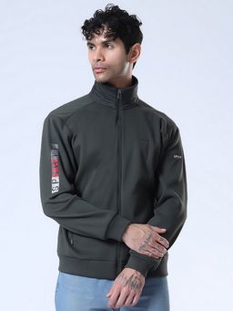 SPIRIT - Men's Olive Solid High Neck Full Sleeve Jacket