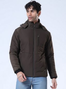 SPIRIT - Men's Brown Hooded Neck Full Sleeve Jacket