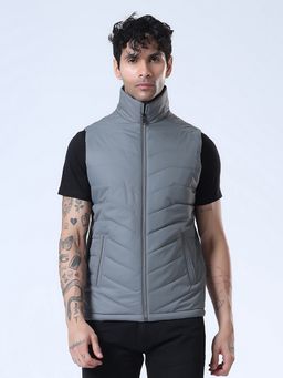 SPIRIT - Men's Solid Grey High Neck Full Sleeve Jacket