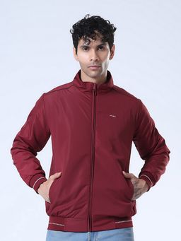 SPIRIT - Men's Maroon Solid High Neck Full Sleeve Jacket