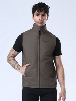 SPIRIT - Men's Olive Solid High Neck Jacket