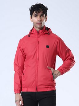 SPIRIT - Men's Red Solid Hooded Neck Full Sleeve Jacket