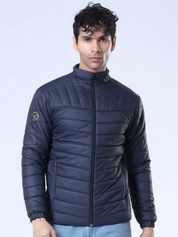 SPIRIT - Men's Navy Blue Solid High Neck Jacket
