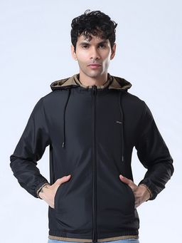SPIRIT - Men's Black Hooded Neck Full Sleeve Jacket