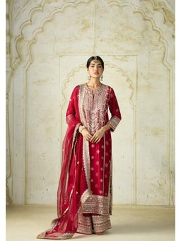 Gopi Vaid - Badeeah Red Kurta with Palazzo and Dupatta