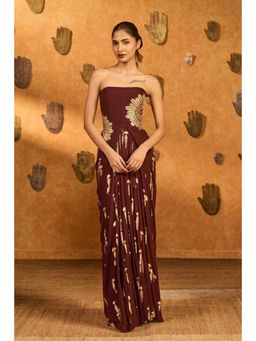 Masaba - Plum Cherry Brown Fusion Corset with Skirt