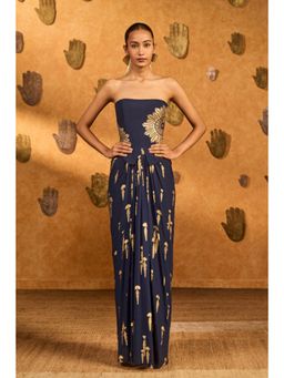 Masaba - Navy Blue Cherry Vine Fusion Corset with Skirt