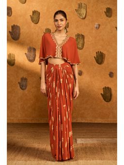 Masaba - Rust Soft Lantern Fusion Shrug with Bustier and Skirt