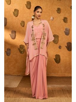 Masaba - Champagne Pink Heartbeat Draped Cape with Corset and Skirt